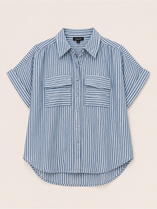 Gigio Tops - GGIO Blue & White Striped Button Front Shirt